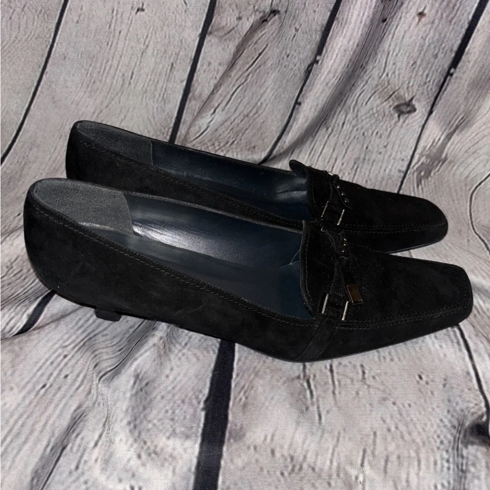 Stuart Weitzman Black Suede Kitten Heel Square Toe Pumps Made In Spain Sz 10M - Picture 3 of 6